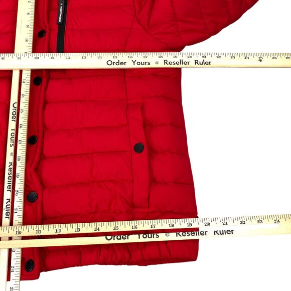 Bcbg Maxazria Quilted Puffer Jacket - Detachable Hood- Womens M Red Eco Friendly - Picture 14 of 16